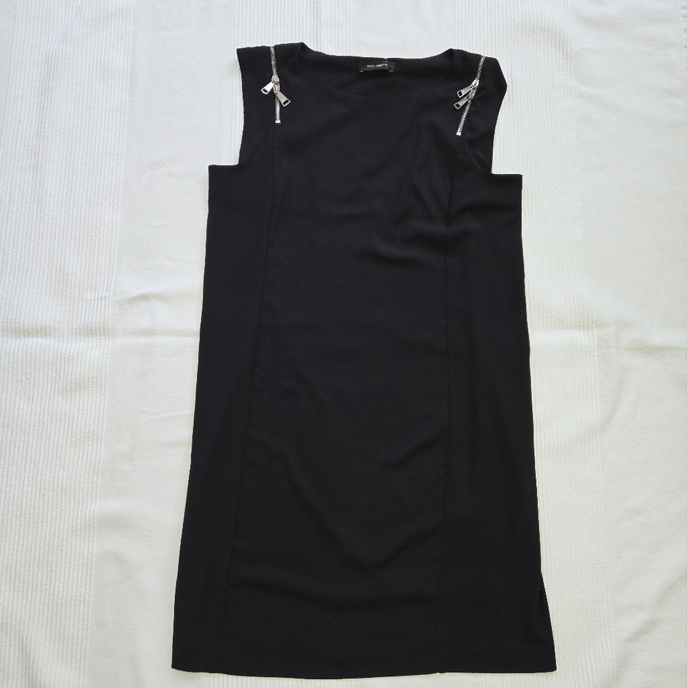 Cop.Copine Black Sleeveless Shift Dress with Silver Zipper Details